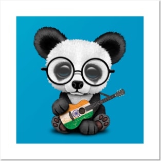 Baby Panda Playing Indian Flag Guitar Posters and Art